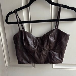 Express Brown Fitted Crop Bustier Tank Top